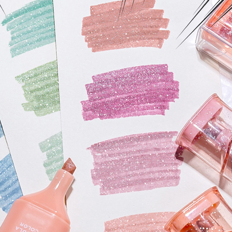 Highlighter Set Pastel - Glitzer-Textmarker, flexible Linienbreite und wischfeste Tinte