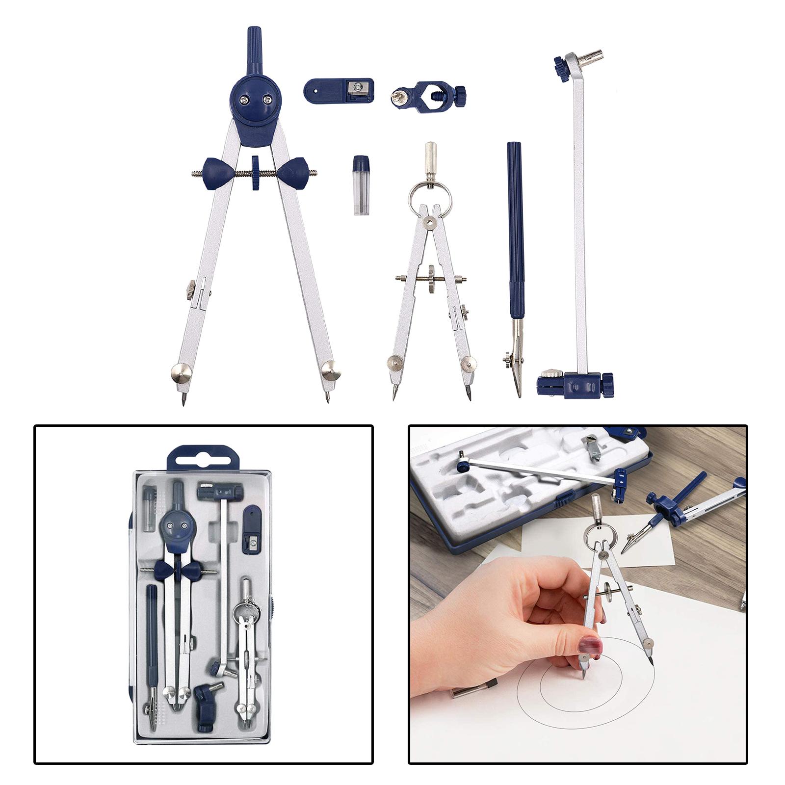 Compass Geometry Set - 7-teiliges Geometrie-Set, Geometrie-Präzisionswerkzeug, Kreis-Zeichenwerkzeug und Architektur,