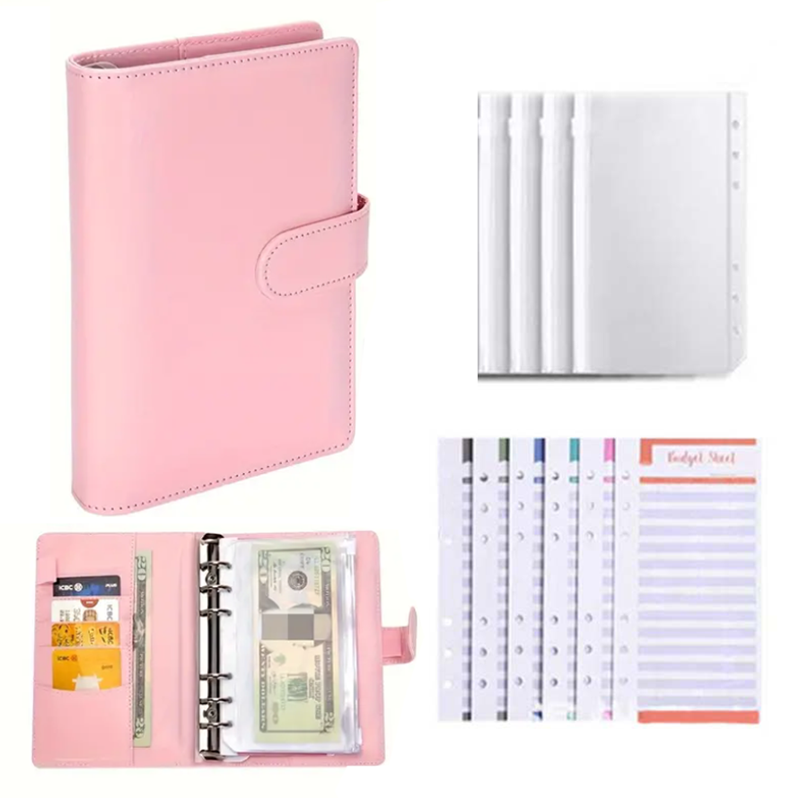 Planner Weekly Budget - PU-Leder-Budgetordner mit Geldumschlägen, Taschen, Reißverschluss, kleiner
