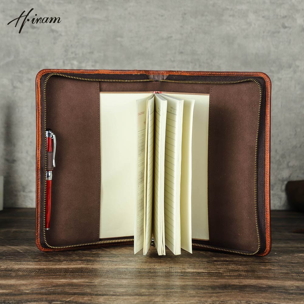 Journal Leather Hardcover - Retro-Kupplung aus echtem Leder mit Reißverschluss,